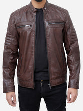 Load image into Gallery viewer, Matthew Brown Padded Leather Motorcycle Jacket