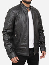 Lade das Bild in den Galerie-Viewer, Men Quilted Black Cafe Racer Leather Jacket
