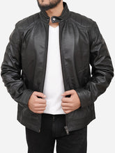 Lade das Bild in den Galerie-Viewer, Men Quilted Black Cafe Racer Real Leather Jacket