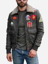 Lade das Bild in den Galerie-Viewer, Schwarze Lederjacke George mit Shearling-Kragen