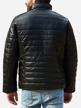 Load image into Gallery viewer, Men Black Leather Puffer Jacket