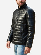 Load image into Gallery viewer, Designer Black Leather Puffer Jacket