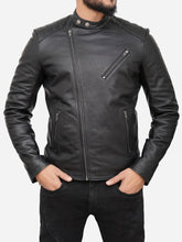 Lade das Bild in den Galerie-Viewer, Men Black Leather Motorcycle Jacket