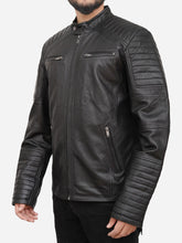 Lade das Bild in den Galerie-Viewer, Men Quilted Style Black Leather Jacket