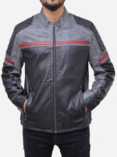Load image into Gallery viewer, Men Retro Quilted Grey Leather Motorcycle Jacket