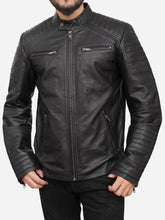 Lade das Bild in den Galerie-Viewer, Men Quilted Style Black Biker Leather Jacket