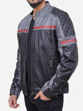 Load image into Gallery viewer, Cafe Racer Men Grey Quilted Leather Jacket