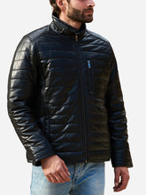 Load image into Gallery viewer, Designer Sheepskin Black Leather Puffer Jacket For Men