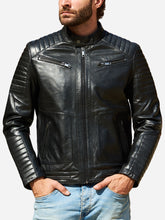 Load image into Gallery viewer, Men Designer Quilted Cafe Racer Leather Jacket