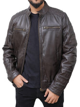 Lade das Bild in den Galerie-Viewer, Charles Casual Cafe Racer Brown Leather Jacket