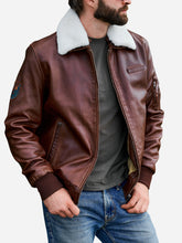 Lade das Bild in den Galerie-Viewer, brown leather aviator jacket