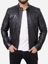 Load image into Gallery viewer, Classic Zipper Pockets Style Men Black Motorcycle Leather Jacket