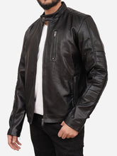 Load image into Gallery viewer, Men Zipper Style Black Motorcycle Leather Jacket
