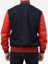 Load image into Gallery viewer, Wool Blended Black and Red Baseball Varsity Jacket For Men