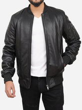 Lade das Bild in den Galerie-Viewer, Men's Black Bomber Genuine Leather Jacket