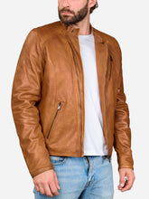 Lade das Bild in den Galerie-Viewer, Classic Brown Motorcycle Leather Jacket For Men
