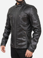 Load image into Gallery viewer, Black Motorcycle Leather Jacket For Men