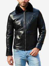 Load image into Gallery viewer, Jasper Flight Shearling Black Leather Jacket