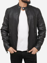 Load image into Gallery viewer, Men Quilted Black Leather Motorcycle Jacket
