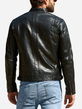 Load image into Gallery viewer, Black Motorcycle Leather Jacket For Men