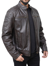 Lade das Bild in den Galerie-Viewer, Men Casual Cafe Racer Brown Leather Jacket