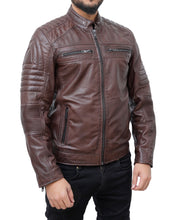 Load image into Gallery viewer, Men Padded Leather Motorcycle Jacket
