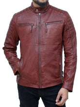 Load image into Gallery viewer, Men's Burgundy Café Racer Leather Jacket