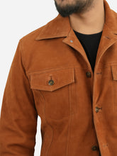 Load image into Gallery viewer, Brown Suede Trucker Jacket
