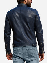 Load image into Gallery viewer, Men Stylish Didrik Blue Vintage Motorcycle Leather Jacket