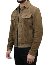 Load image into Gallery viewer, MensolivegreenButtonedUpsuedetruckerjacket