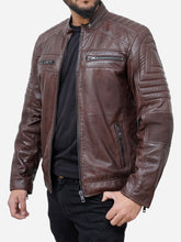 Load image into Gallery viewer, Men Casual Brown Padded Leather Motorcycle Jacket