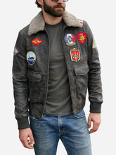 Lade das Bild in den Galerie-Viewer, Schwarze Lederjacke George mit Shearling-Kragen