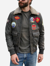 Lade das Bild in den Galerie-Viewer, Schwarze Lederjacke George mit Shearling-Kragen