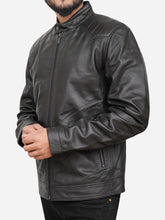 Lade das Bild in den Galerie-Viewer, Men Quilted Cafe Racer Black Leather Jacket