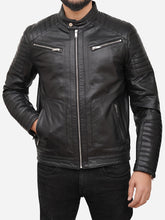 Lade das Bild in den Galerie-Viewer, Quilted Men Black Motorcycle Leather Jacket