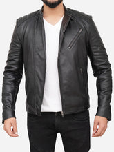 Lade das Bild in den Galerie-Viewer, Men Black Real Leather Biker Jacket