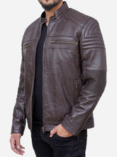 Lade das Bild in den Galerie-Viewer, Real Brown Leather Biker Jacket For Men