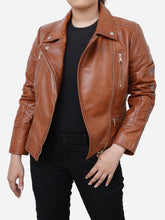Load image into Gallery viewer, Motorbike Brown Leather Jacket For Women