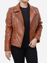 Load image into Gallery viewer, Hazel Classic Motorbike Brown Leather Jacket
