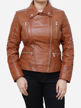 Load image into Gallery viewer, Women Motorbike Brown Leather Jacket