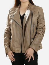 Load image into Gallery viewer, Gemma Padded Classic Beige Leather Biker Jacket