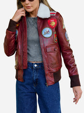 Load image into Gallery viewer, Women Reddish Brown Flight Bomber Leather Jacket