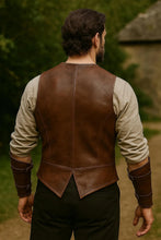 Load image into Gallery viewer, Men's Medieval Leather Vest – Vintage Brown Renaissance Costume