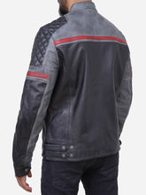 Load image into Gallery viewer, Grey Quilted Leather Cafe Racer Style Jacket For Men
