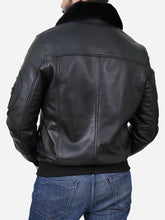 Load image into Gallery viewer, pilot Bomber Shearling Black Leather Jacket For Men