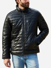 Load image into Gallery viewer, Men Designer Sheepskin Black Leather Puffer Jacket