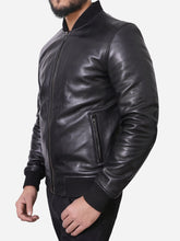 Load image into Gallery viewer, Genuine Black Fitted Style Bomber Leather Jacket For Men