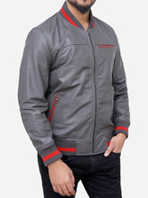 Load image into Gallery viewer, Adam Classic Slim Fit Grey Leather Bomber Jacket