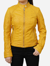 Load image into Gallery viewer, Casual Yellow Motorcycle Leather Jacket For Women