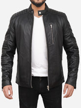 Load image into Gallery viewer, Black Mens Cafe Racer Motorcycle Jacket